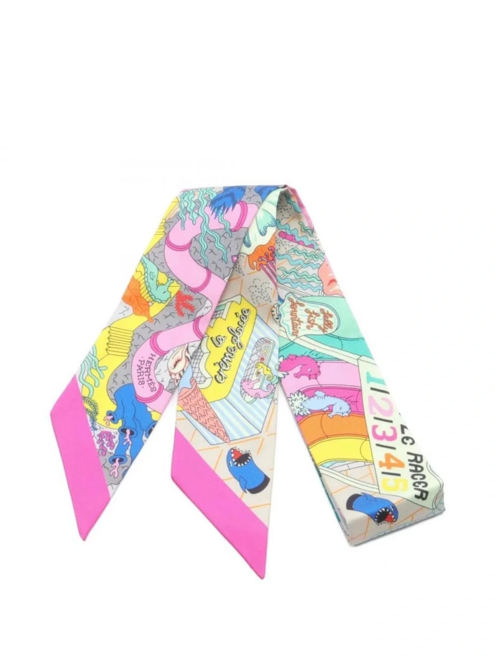 ☀️Hermes. Twilly SPLASH PARK Scarf Silk Women's Pink Multicolor